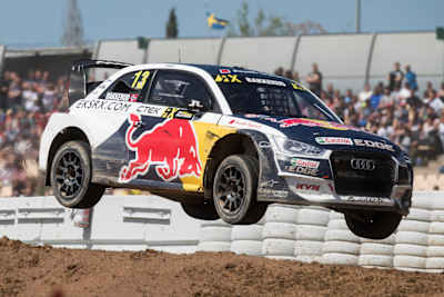 Andreas Bakkerud performs during the FIA World Rallycross Championship in Barcelona, Spain on April 14, 2018.