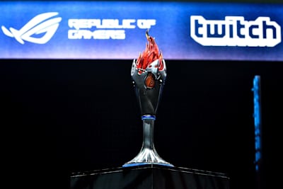 A photo of the ECS trophy on stage