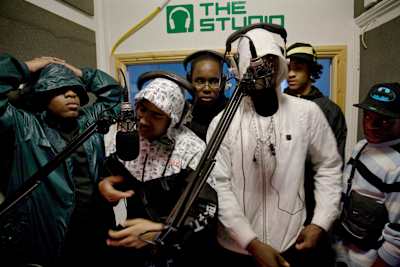 MCing in the studio of a youth club, Kennington, South London, 2009