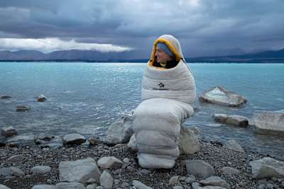 Jacqui warms up after a swim during the Alps 2 Ocean ultra in New Zealand.