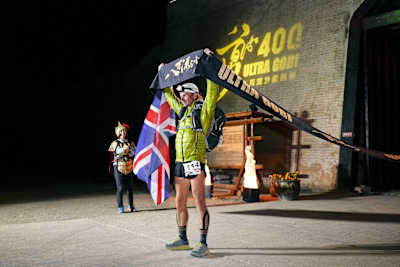 Poole reaches the finish line, 400km after setting off