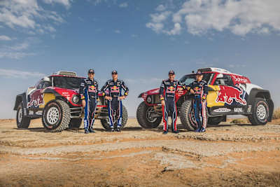Carlos Sainz and Stephane Peterhansel testing for Dakar 2020 in the X-raid MINI JCW Buggy in Morocco, September 2019