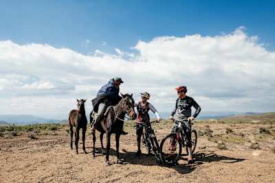 Rob Warner and Matt Jones on their MTBs in Lesotho, Africa.