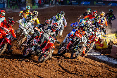 Event participants compete at Round 16 of the AMA Supercross Series at Rice Eccles Stadium in Salt Lake City, Utah, USA on 17 June, 2020.