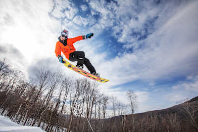 Sean Neary rides during the Red Bull Slide In Tour at Loon Mountain in Lincoln NH, USA on 12 March, 2020.