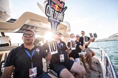 The judges score 10s across the board for Gary Hunt's final dive at the fifth stop of the Red Bull Cliff Diving World Series in Beirut, Lebanon on July 14, 2019.
