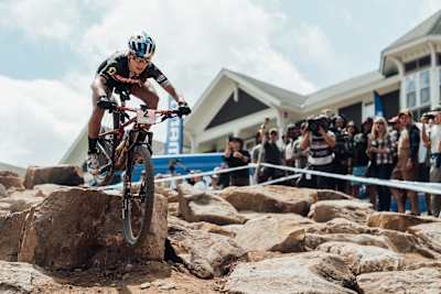 Kate Courtney performs at the UCI XCO World Cup in Snowshoe, USA on September 8, 2019