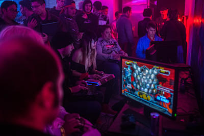 Participants playing video games at Red Bull Pindrop