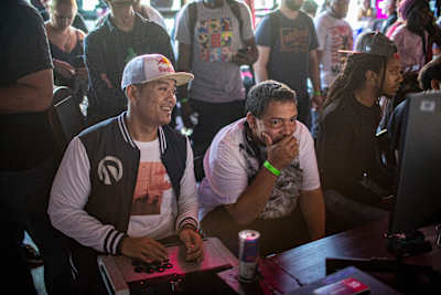 Red Bull athlete Anakin plays TEKKEN 7 against fans at a Red Bull Conquest Qualifier in Philadelphia, Pennsylvania