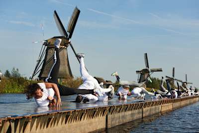 All participants in action during the world record attempt windmills in Kinderdijk, Holland on September 29, 2017