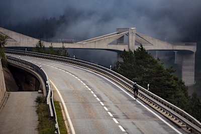 Patrick Seabase in front of the Ganter Bridge on the ascent to the Simplon Pass, Switzerland, on September 1, 2020.