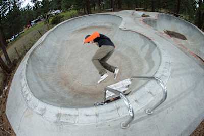 CJ Collins hippy jumps over a ladder in a backyard bowl in Bend, Oregon, USA on 10 June, 2018.