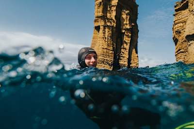 A picture of cliff diving's underwater cameraman, Max Struck, in the Portuguese Azores.