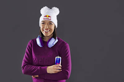 Grace poses a Red Bull Player winter wardrobe