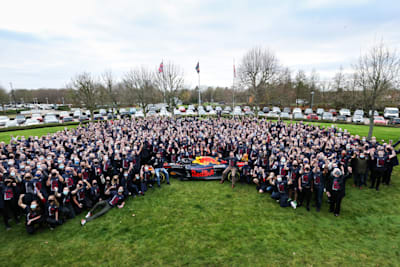 The Red Bull Racing team celebrates Max Verstappen's title as Formula 1 world champion in 2021