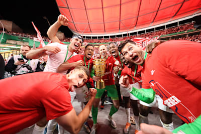The RB Leipzig players after receiving the cup. 