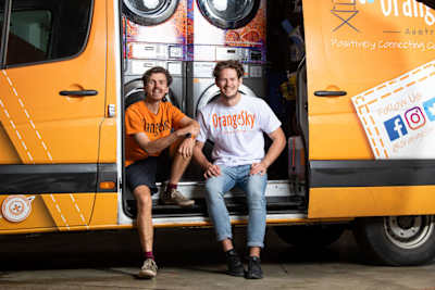 Nic Marchesi and Lucas Patchett, founders of Orange Sky 