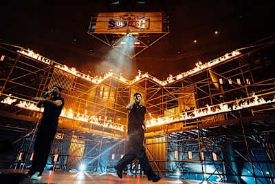 Dardan & Nimo perform together during Red Bull Soundclash at Westfalenfalle in Dortmund, Germany on May 19, 2022