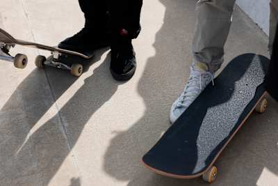Sneakers and skateboards – ready to play. 