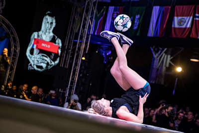 Aguska Mnich of Poland competes during the Red Bull Street Style World Final at Hala Gwardii, Warsaw, Poland on November 22, 2018.
