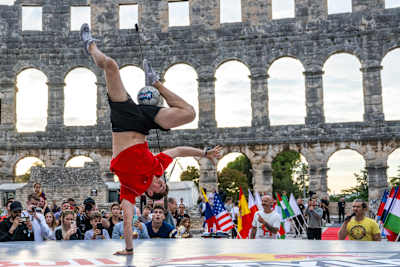 Erlend Fagerli of Norway performs during the Red Bull Street Style World finals in Pula, Croatia on October 8, 2022.