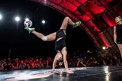 Melody Donchet of France competes against Aguska Mnich (R) of Poland during the Red Bull Street Style World Final at Wynwood Marketplace, Miami, USA on November 15, 2019