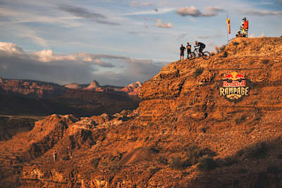Szymon Godziek practices at the Red Bull Rampage event in Virgin, Utah, in 2024