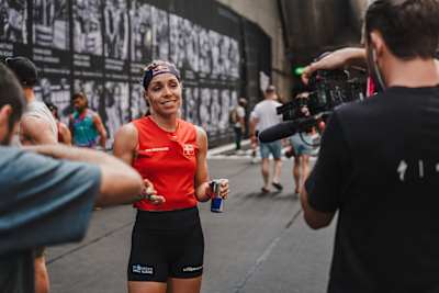 Ida Mathilde faces cameras at the Hyrox World Championship in Nice, France, on June 7, 2024. 