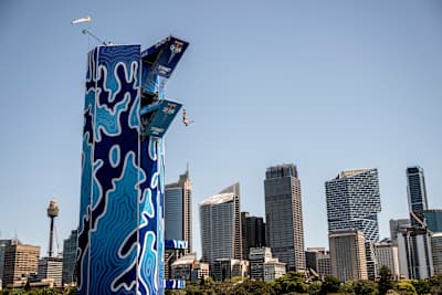 Stella Forsyth of Australia dives from the 21.5 metre platform during the first competition day of the eighth and final stop of the Red Bull Cliff Diving World Series in Sydney