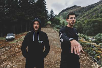 Gee & Dan assess changes to the Red Bull Hardline course in Wales, 2022