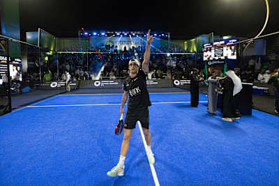  Juan Lebrón feeds off the crowd's energy at the Riyadh Season Premier Padel P1 Men's Final in 2024