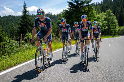The Red Bull - BORA - hansgrohe cycling team seen during a training ride