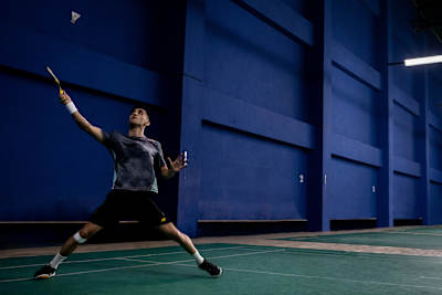 Lakshya Sen during a badminton training session on a court