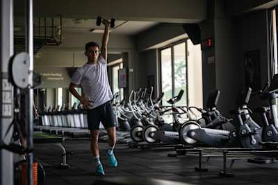 Lakshya Sen during a fitness session in a gym