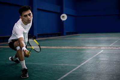 Lakshya Sen during a badminton training session on a court