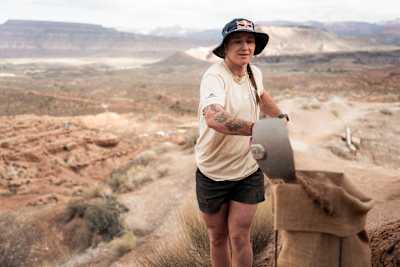 Hannah Bergemann digging at Red Bull Rampage in Virgin, Utah, USA 2025.
