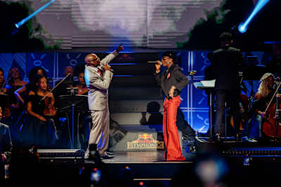 Asake and Wizkid performing at Red Bull Symphonic