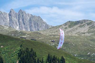Davide Sassudelli (ITA4) performs in Disentis during Red Bull X-Alps 2025