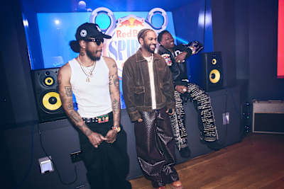 Ab-Soul, Big Sean and Joey Bada$$ on set at Red Bull Spiral in Los Angeles.