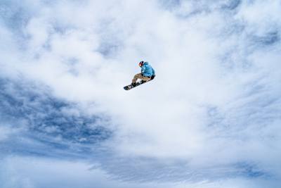 Jake Canter air time during the Red Bull Performance camp in Saas-Fee