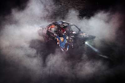 Magesh Junior performs an adrenaline-fuelled stunt at Red Bull Shayimoto, surrounded by tyre smoke at Suncoast in Durban, South Africa, during the 2025 event