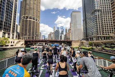 Participants spinning at Red Bull Sweat the Deck in Chicago, Illinois