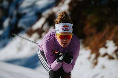 Biathletin Selina Grotian bei einem Shooting in Seefeld. 