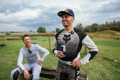 Brad Binder and Greg Minnaar take a break during filming of Red Bull’s What We Know Episode 2 in Johannesburg, South Africa, on 6 December 2025