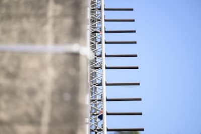 The rigging at the Bloukrans Bridge in the Tsitsikamma, South Africa. Later this month Thomas van Tonder will try to cross more than 600 monkey bars suspended beneath the bridge's arch.