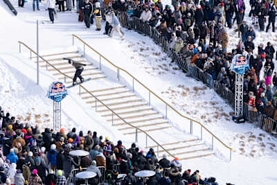 A stair rail at Red Bull Heavy Metal in Pittsburgh