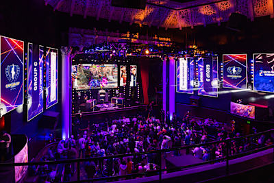 Tsunehiro 'Gachikun' Kanamori competes against Ding 'DCQ' Yuhan at the grand finals of Capcom Cup X, held at Hollywood's Avalon Theater in Los Angeles. 