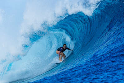 Caroline Marks getting barreled Teahupoʻo, Tahiti, French Polynesia