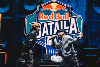 El Menor and Teorema perform during Red Bull Batalla Showcase