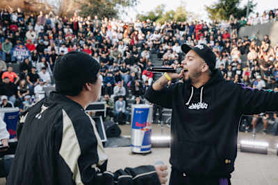 Krayzi and Pepe Grillo perform during the Red Bull Batalla Regional 